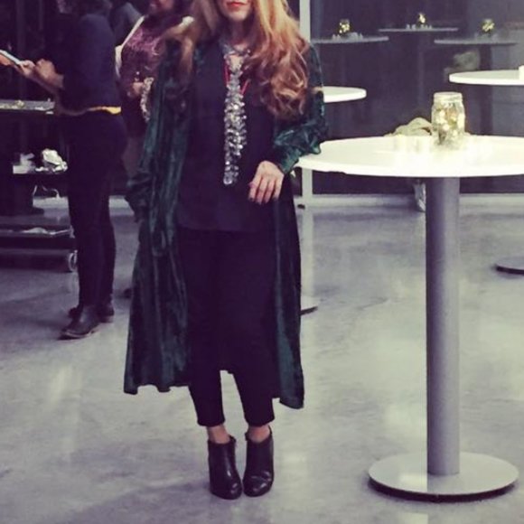 Forest Green Velvet Cut Dress, Duster, Jacket, Coat L - Picture 1 of 6
